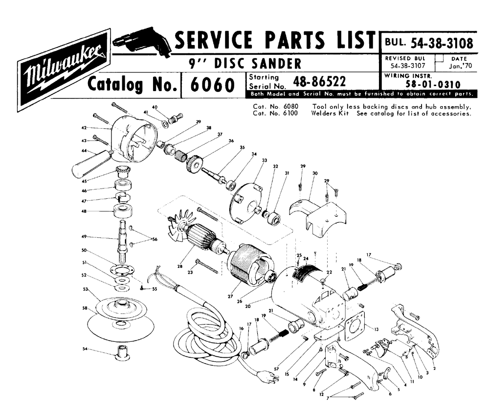 Fig-0 Diagram and Parts List for 6060 48-86522 Milwaukee Sander Polisher