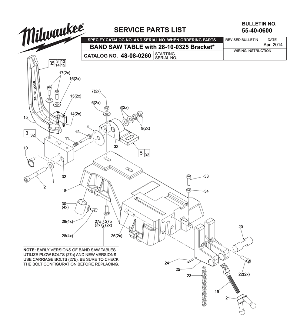 Fig-0 Diagram and Parts List for 48-08-0260 28-10-0325 Milwaukee Saw