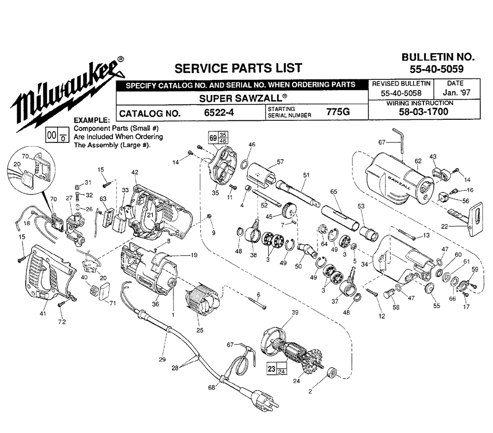 Fig-0 Diagram and Parts List for 6522-4 775G Milwaukee Saw