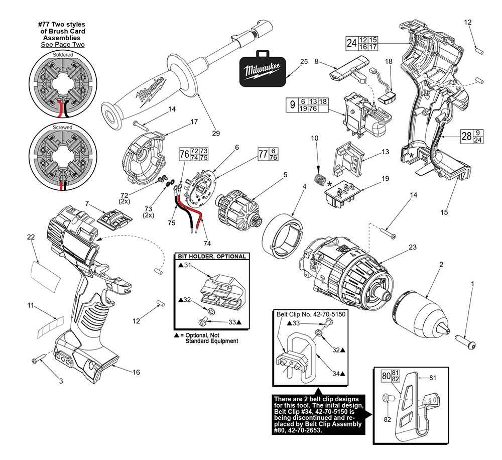 Fig-0 Diagram and Parts List for 2602-059 D37A Milwaukee Cordless Drill