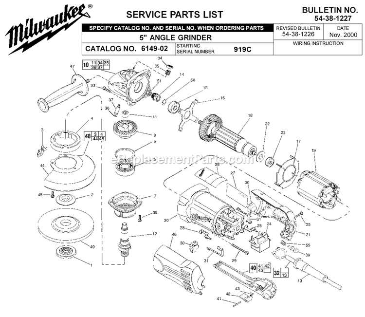Page A Diagram and Parts List for 6149-02 919C Milwaukee Sander Grinder