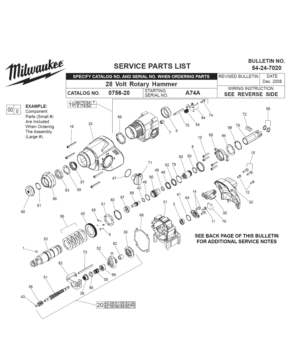Fig-0 Diagram and Parts List for 0756-22 A74A Milwaukee Hammer Drill