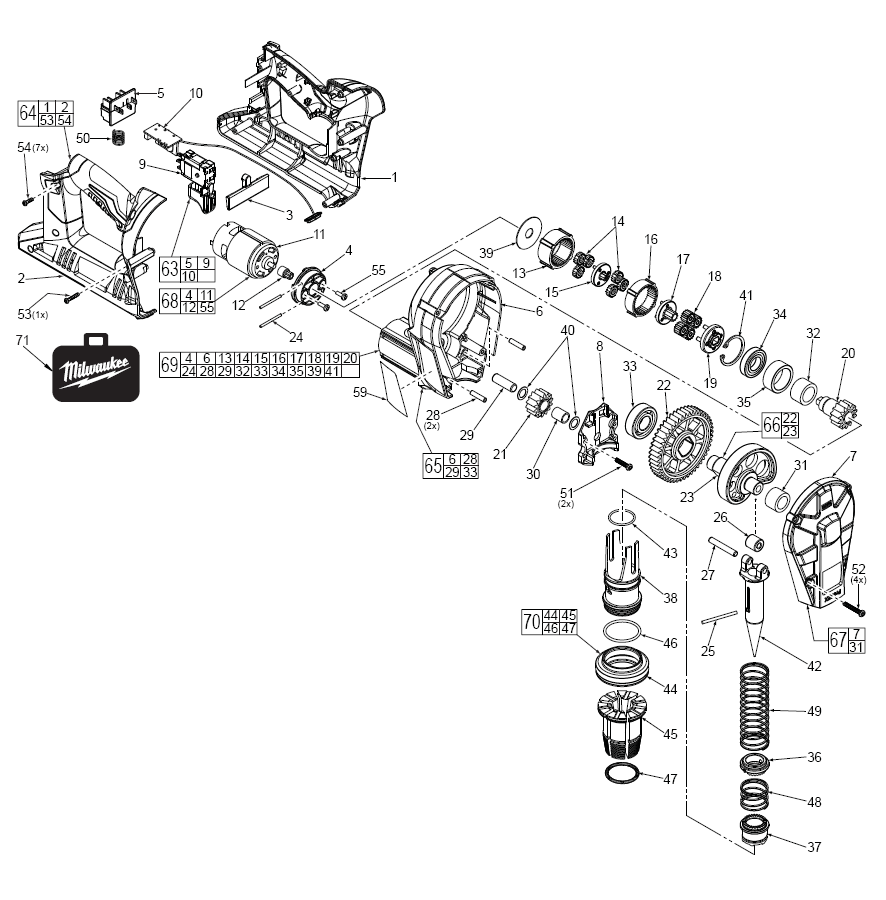 Fig-0 Diagram and Parts List for 2632-20  Milwaukee Planer Jointer