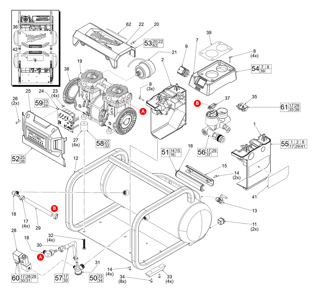 Fig-0 Diagram and Parts List for 2840-20 L28A Milwaukee Compressor