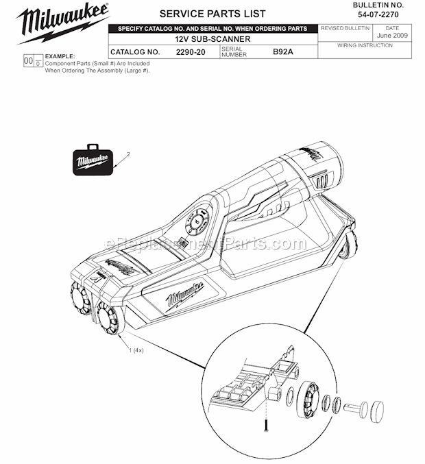 Page A Diagram and Parts List for 2290-23 SER B92A Milwaukee Miscellaneous