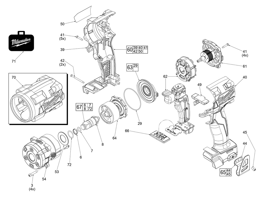 Fig-0 Diagram and Parts List for 2855-20 L58A Milwaukee Impact Driver