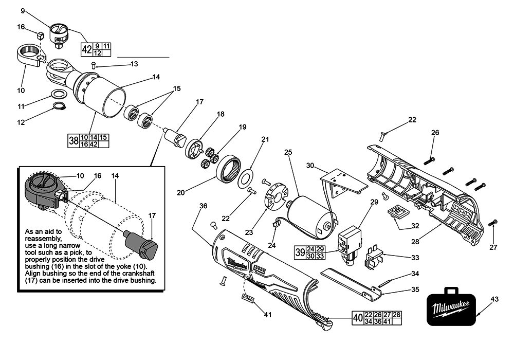 Fig-0 Diagram and Parts List for 2456-059 E10B Milwaukee Cordless Drill