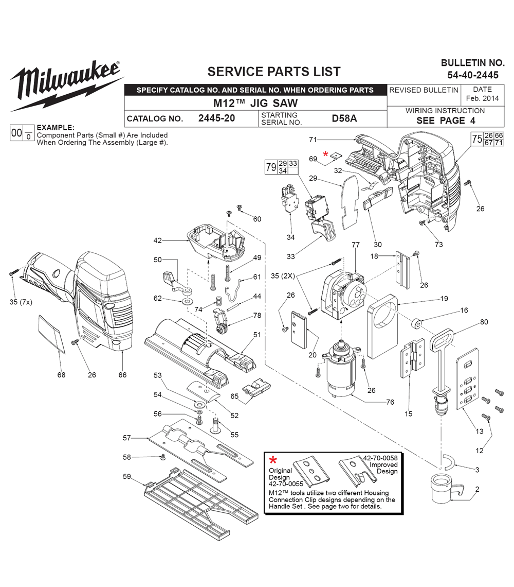 Fig-0 Diagram and Parts List for 2445-21 D58A Milwaukee Saw