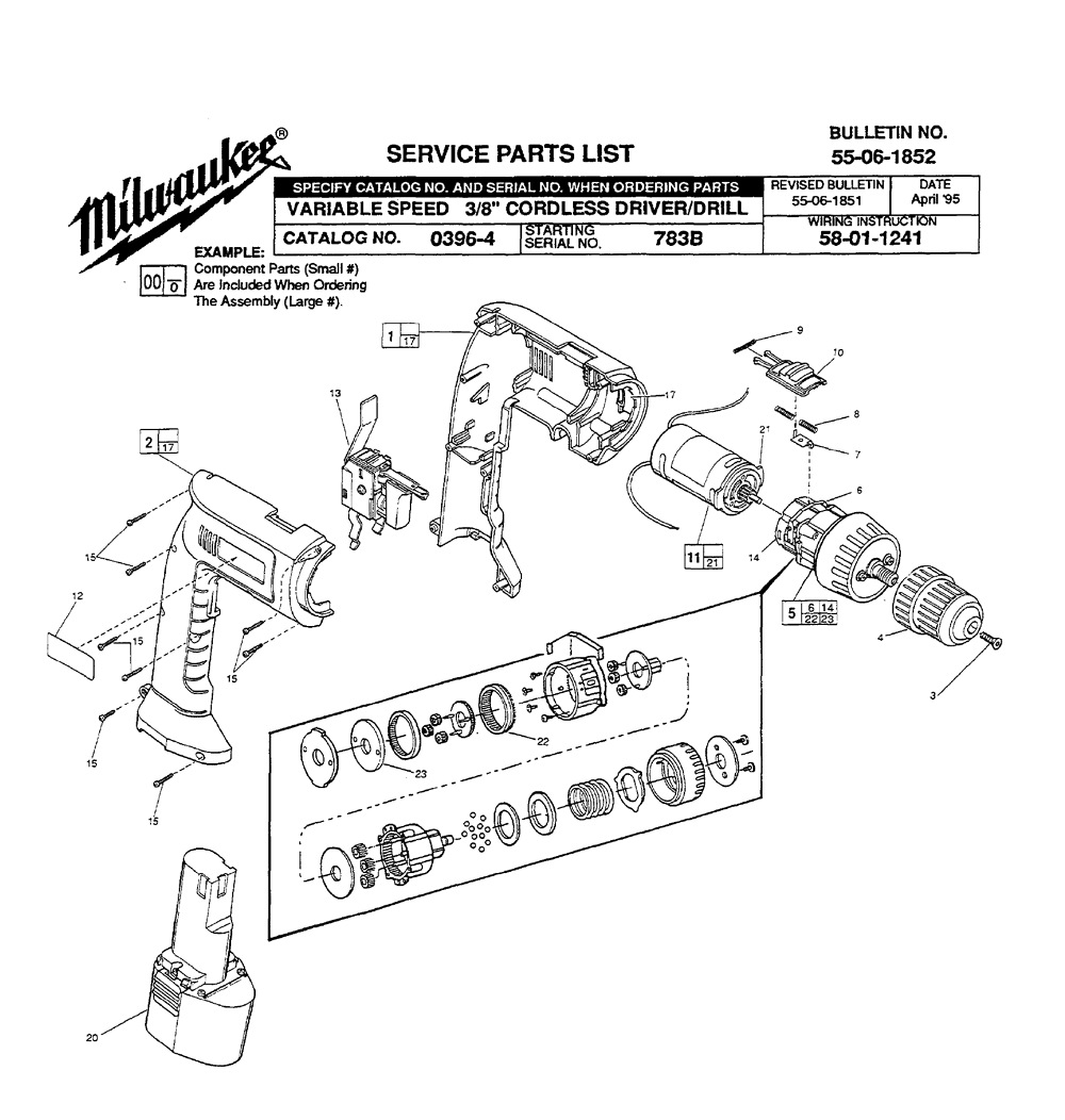 Fig-0 Diagram and Parts List for 0396-4 783B Milwaukee Cordless Drill