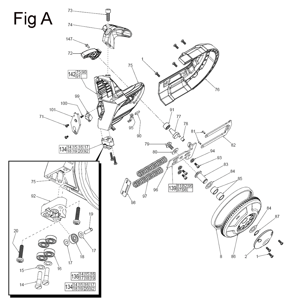 Fig-1 Diagram and Parts List for 6232-20 D51C Milwaukee Saw