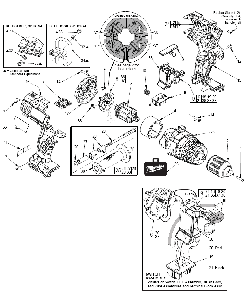 Fig-0 Diagram and Parts List for 2610-20  Milwaukee Cordless Drill