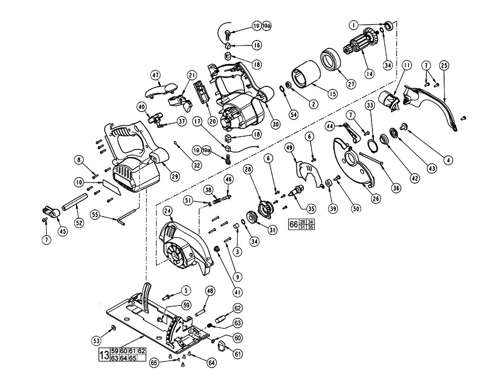 Fig-0 Diagram and Parts List for 6310-58 C68A Milwaukee Circular Saw