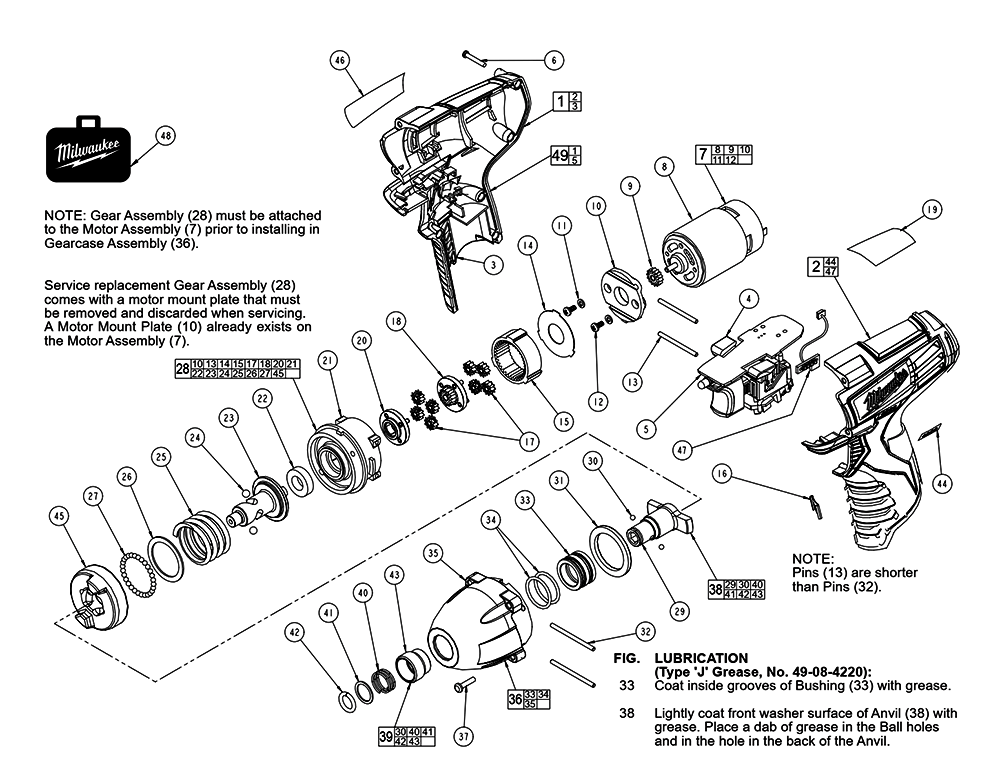 Fig-0 Diagram and Parts List for 2450-059 D27B Milwaukee Impact Driver