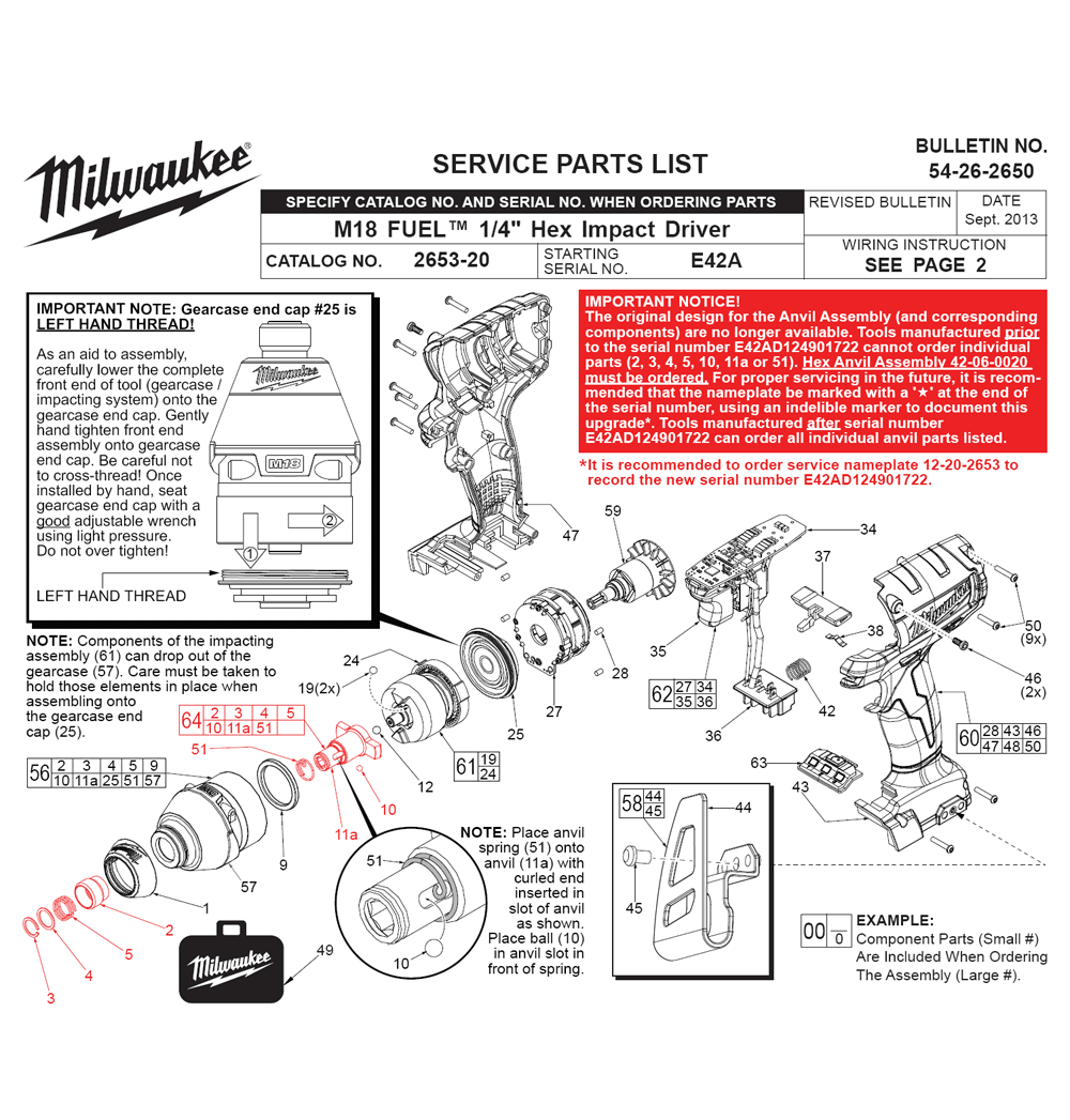 Fig-0 Diagram and Parts List for 2653-20 E42A Milwaukee Impact Driver