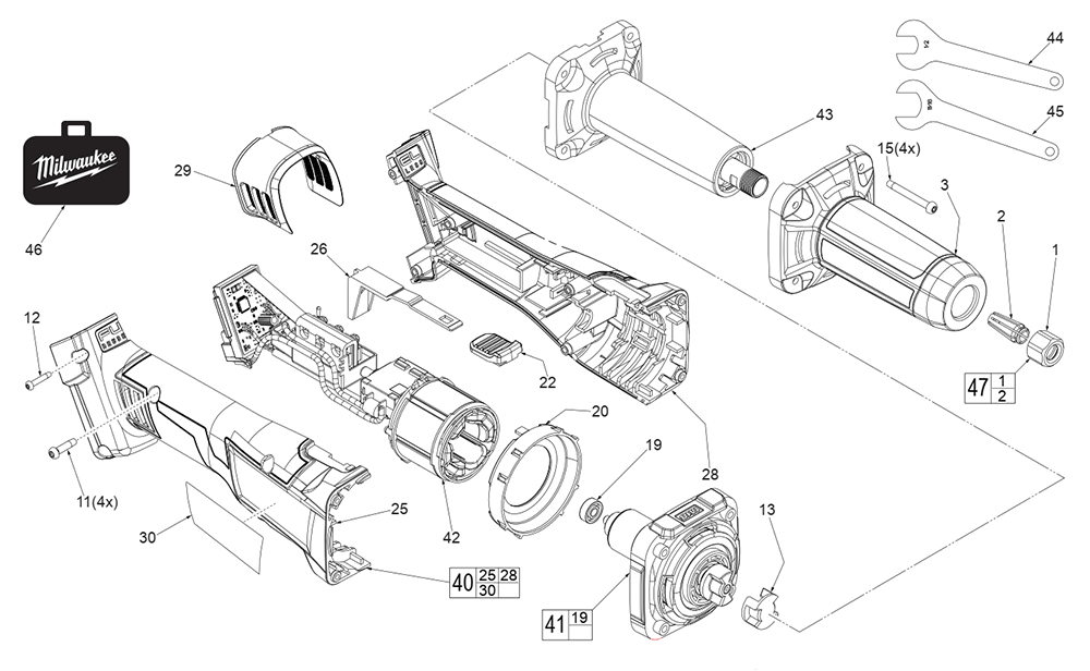 Fig-0 Diagram and Parts List for 2784-20 H58A Milwaukee Angle Grinder