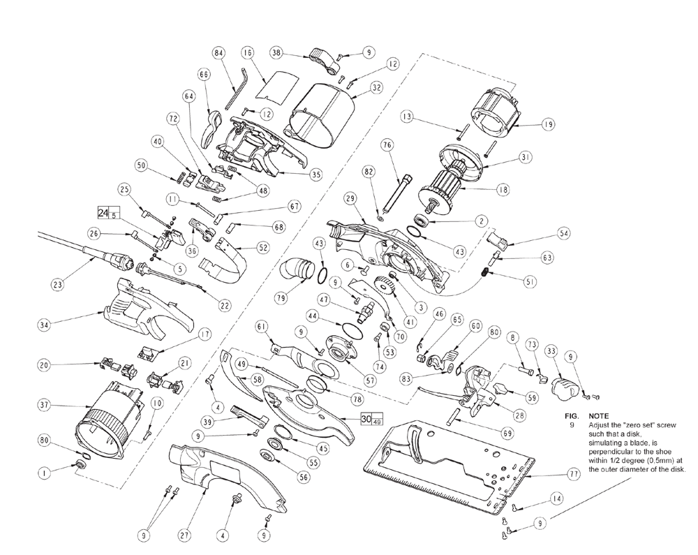 Fig-0 Diagram and Parts List for 6380-51 190D Milwaukee Circular Saw