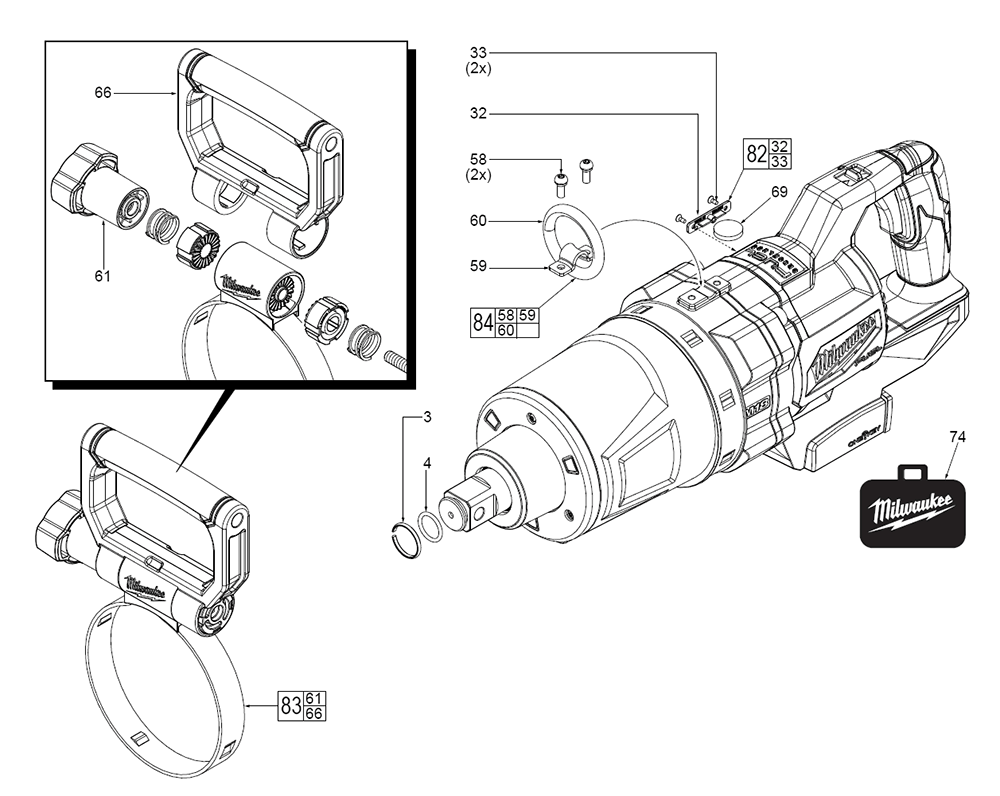 Fig-0 Diagram and Parts List for 2868-20 L11B Milwaukee Impact Driver