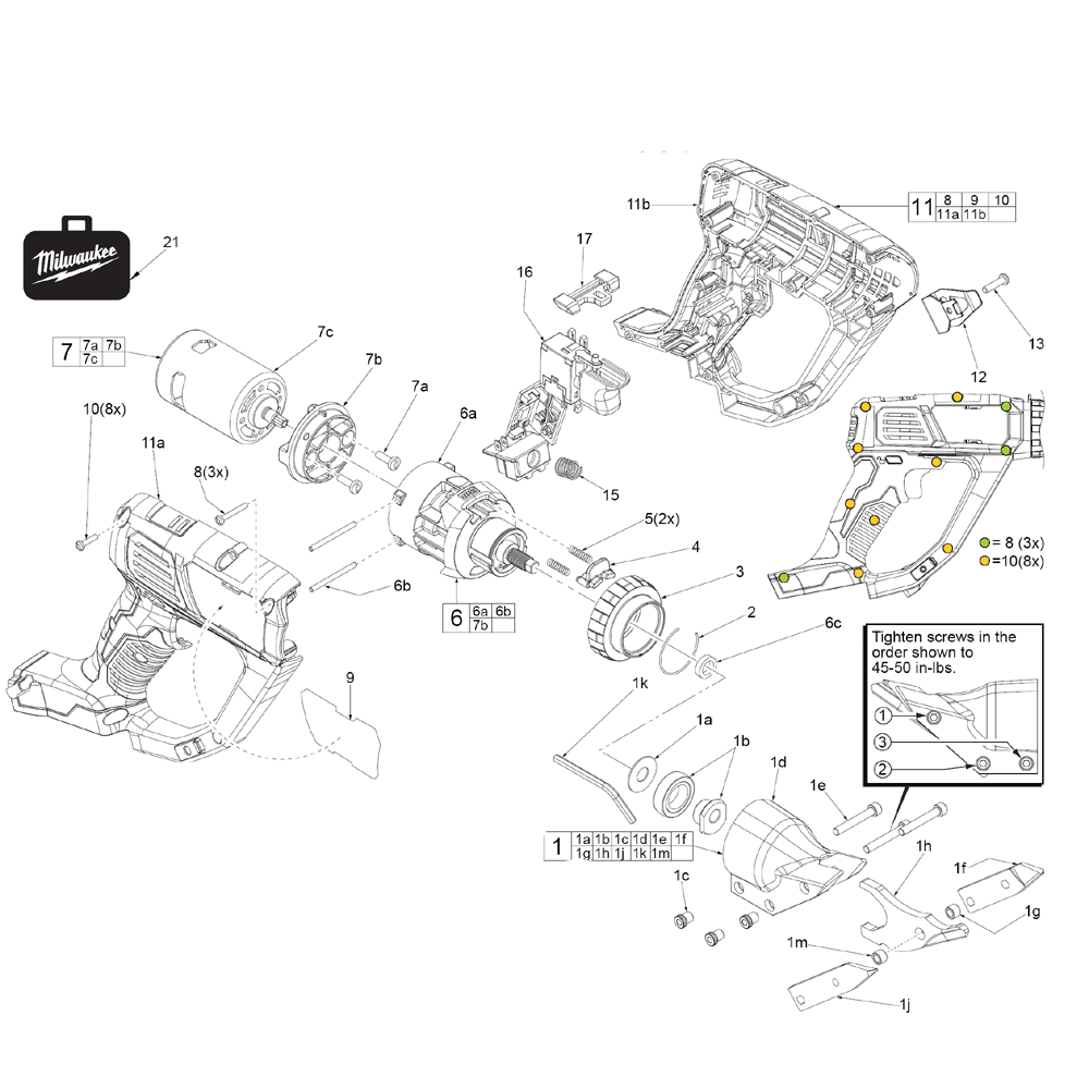 Fig-0 Diagram and Parts List for 2636-20 F87A Milwaukee Nibbler & Shears