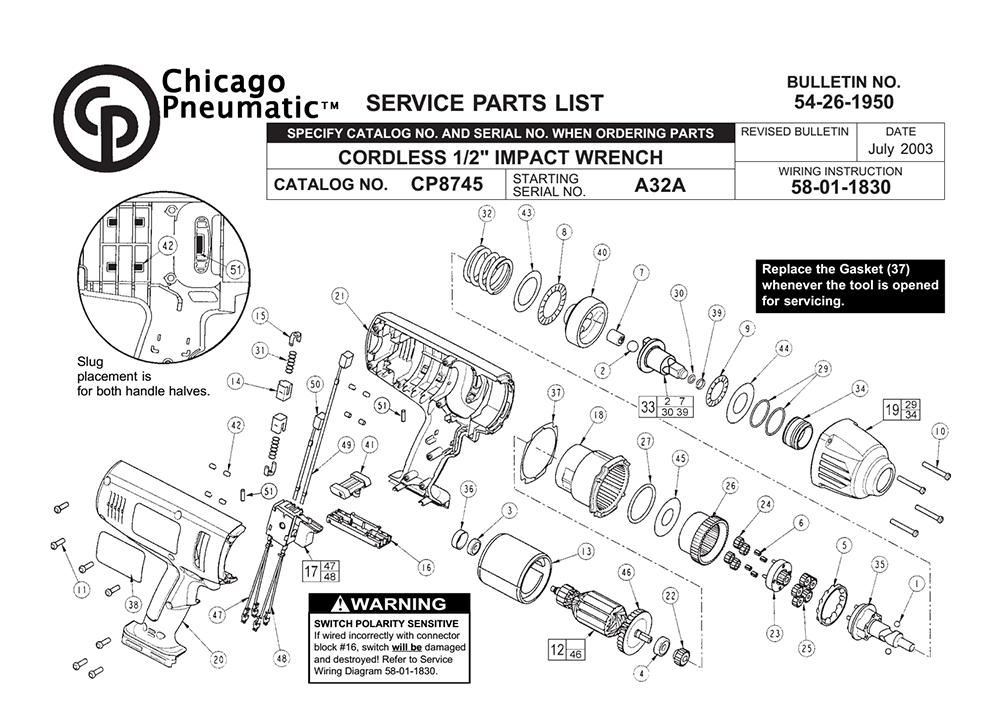 Fig-0 Diagram and Parts List for CP8745 9079-69 Milwaukee Impact Driver