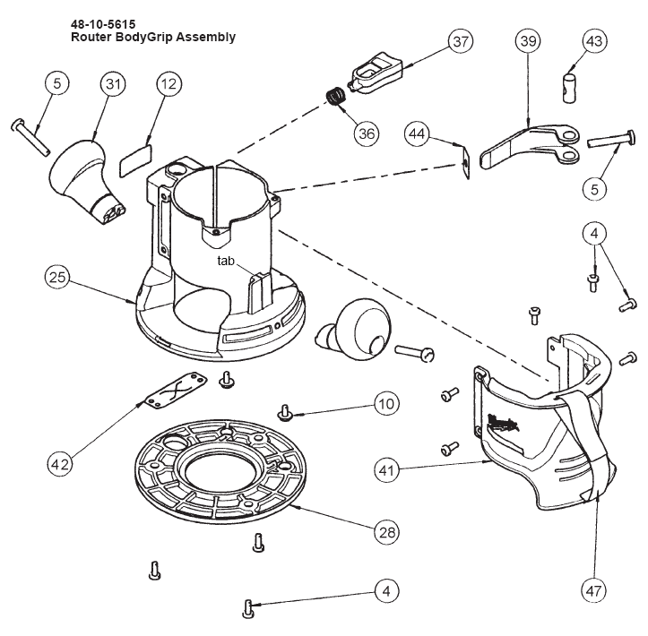 Fig-1 Diagram and Parts List for 5615-21  Milwaukee Router