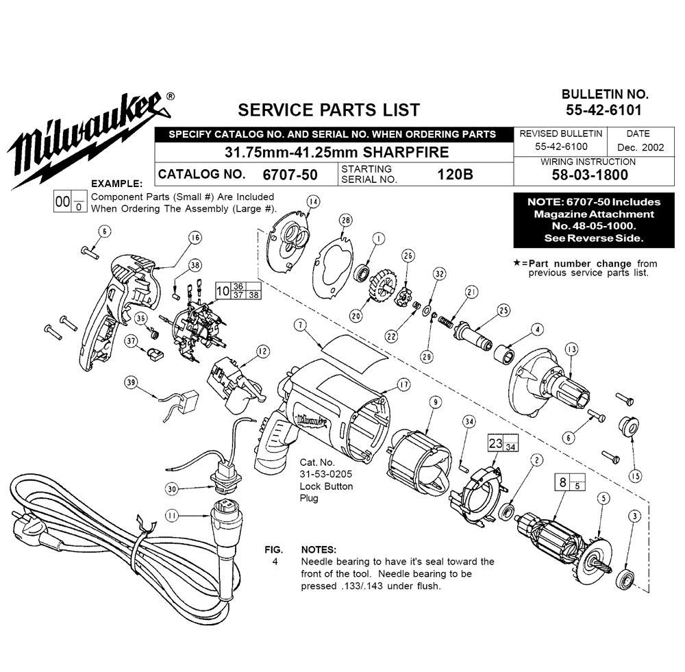 Fig-0 Diagram and Parts List for 6707-50 120B Milwaukee Electric Drill