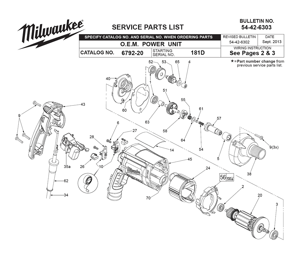 Fig-0 Diagram and Parts List for 6792-20 181D Milwaukee Electric Drill