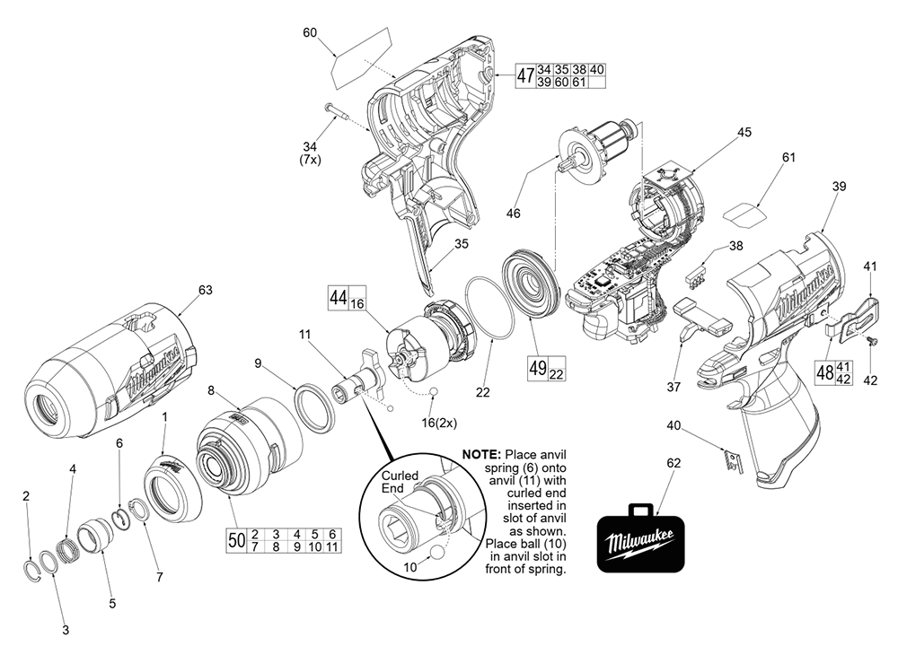 Fig-0 Diagram and Parts List for 2553-20 J10B Milwaukee Electric Drill