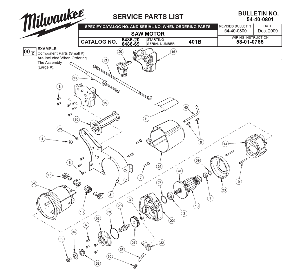 Fig-0 Diagram and Parts List for 6486-69 401B Milwaukee Chop Saw