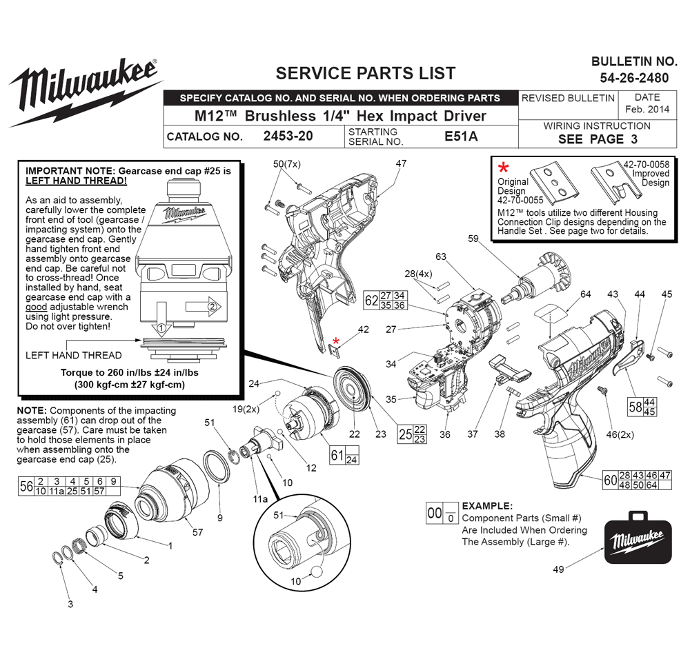 Fig-0 Diagram and Parts List for 2453-22 E51A Milwaukee Impact Driver