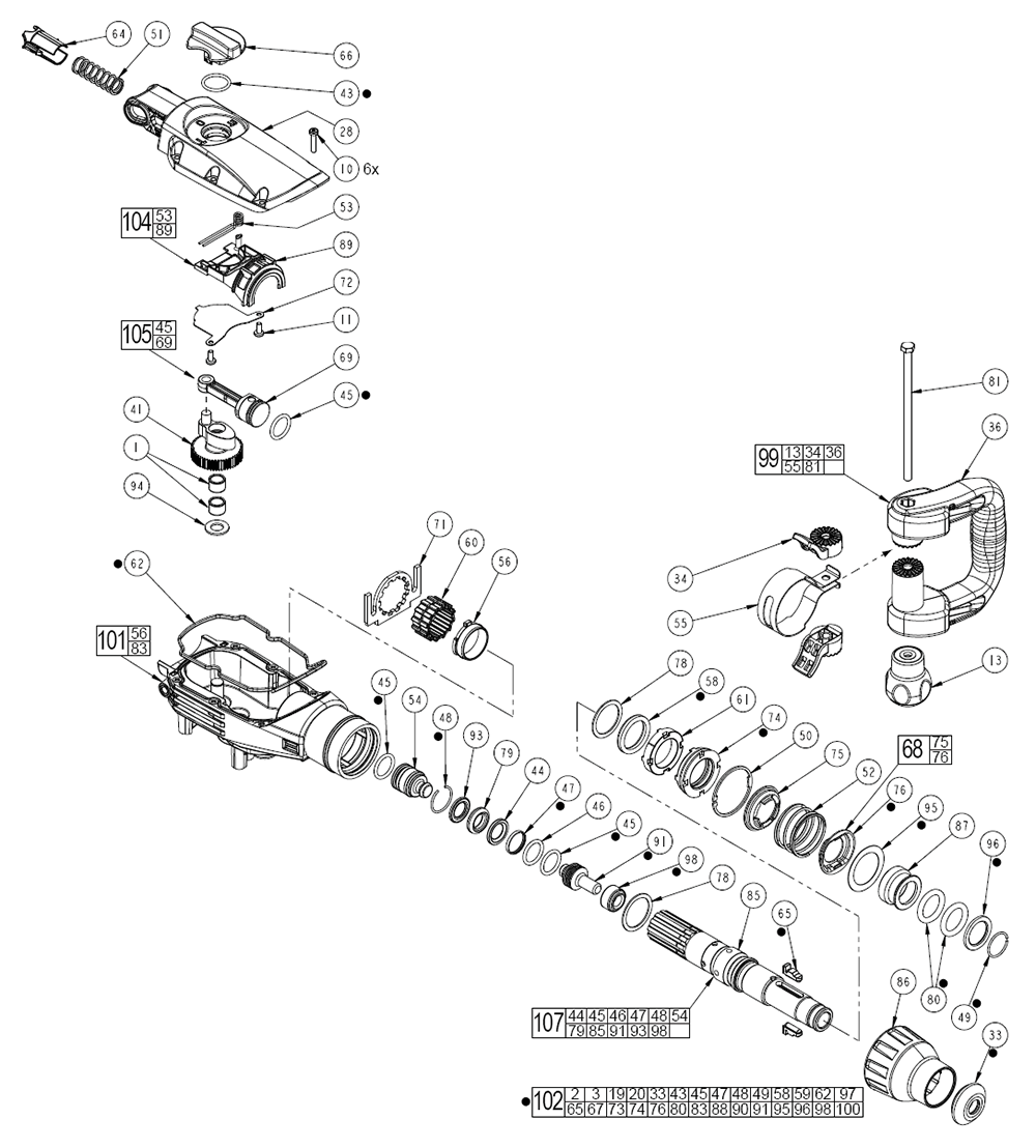 Fig-1 Diagram and Parts List for 5446-21 B39A Milwaukee Hammer Drill