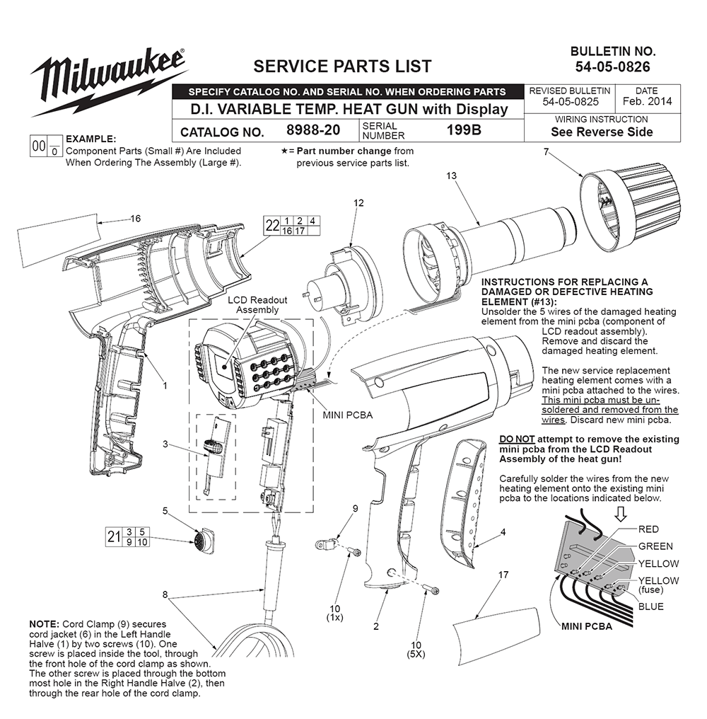 Fig-0 Diagram and Parts List for 8988-20 199B Milwaukee Heat Gun