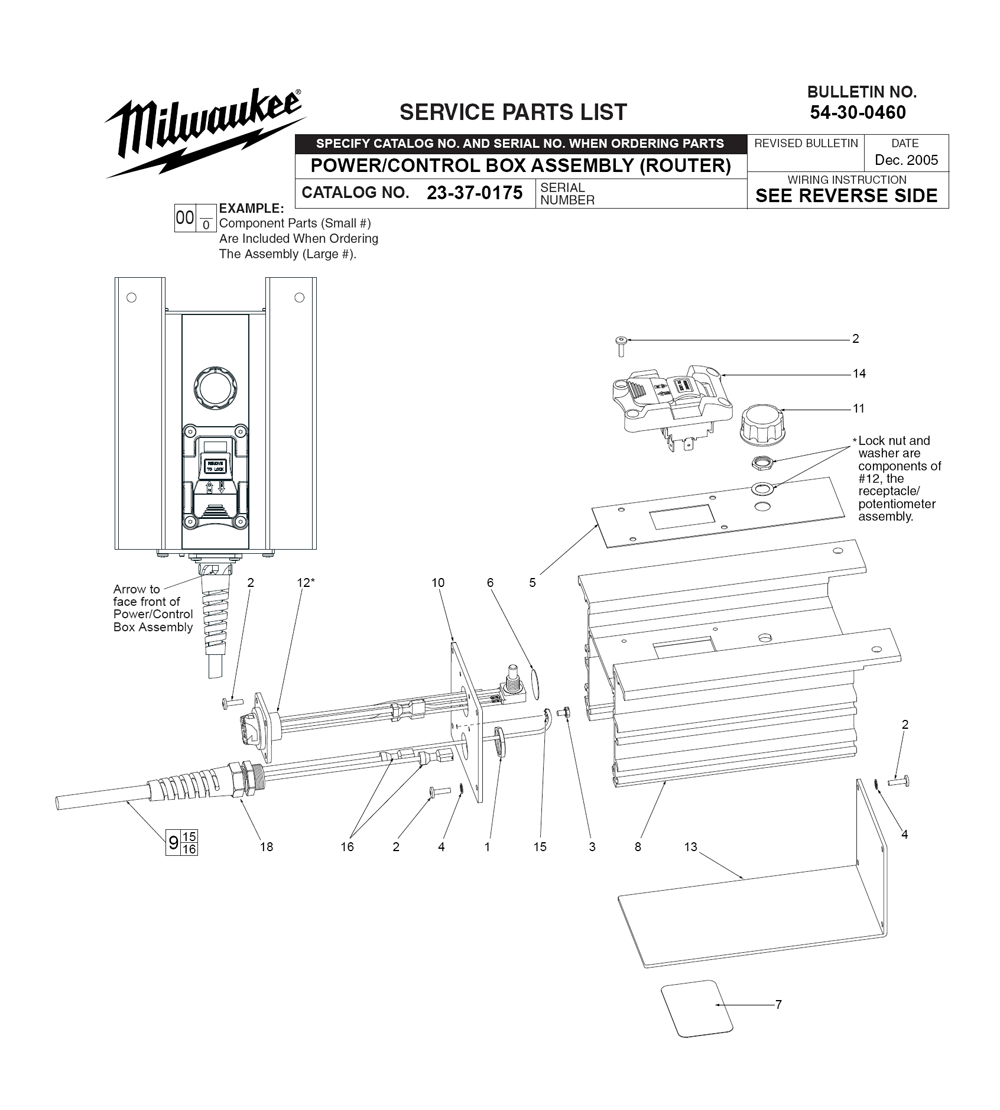 Fig-0 Diagram and Parts List for 23-37-0175  Milwaukee Router