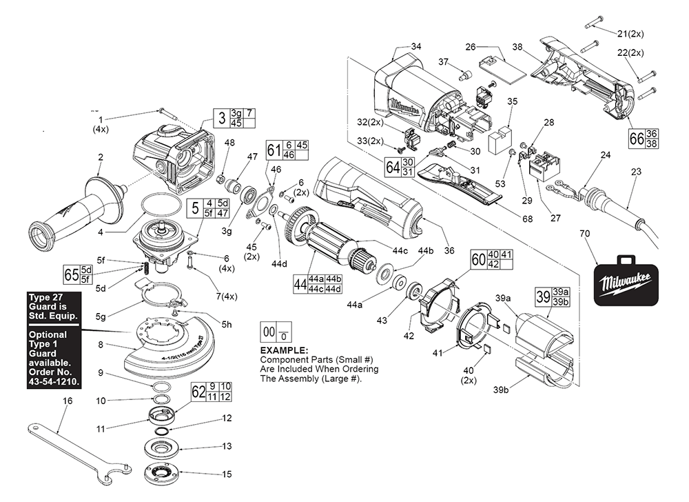 Fig-0 Diagram and Parts List for 6142-30 H40C Milwaukee Angle Grinder