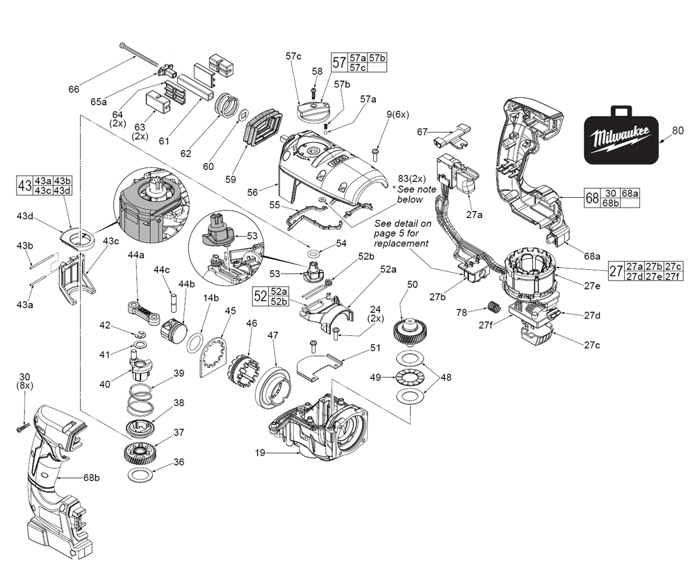 Fig-0 Diagram and Parts List for 2715-22DE F99A Milwaukee Hammer Drill