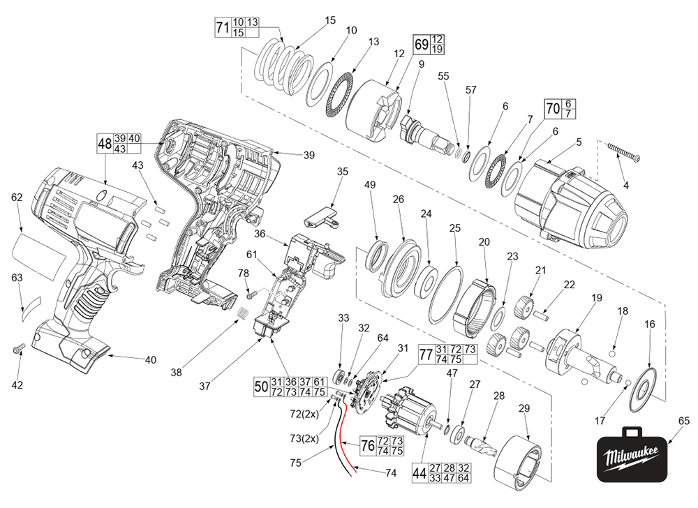Fig-0 Diagram and Parts List for 2663-20 B80B Milwaukee Impact Driver