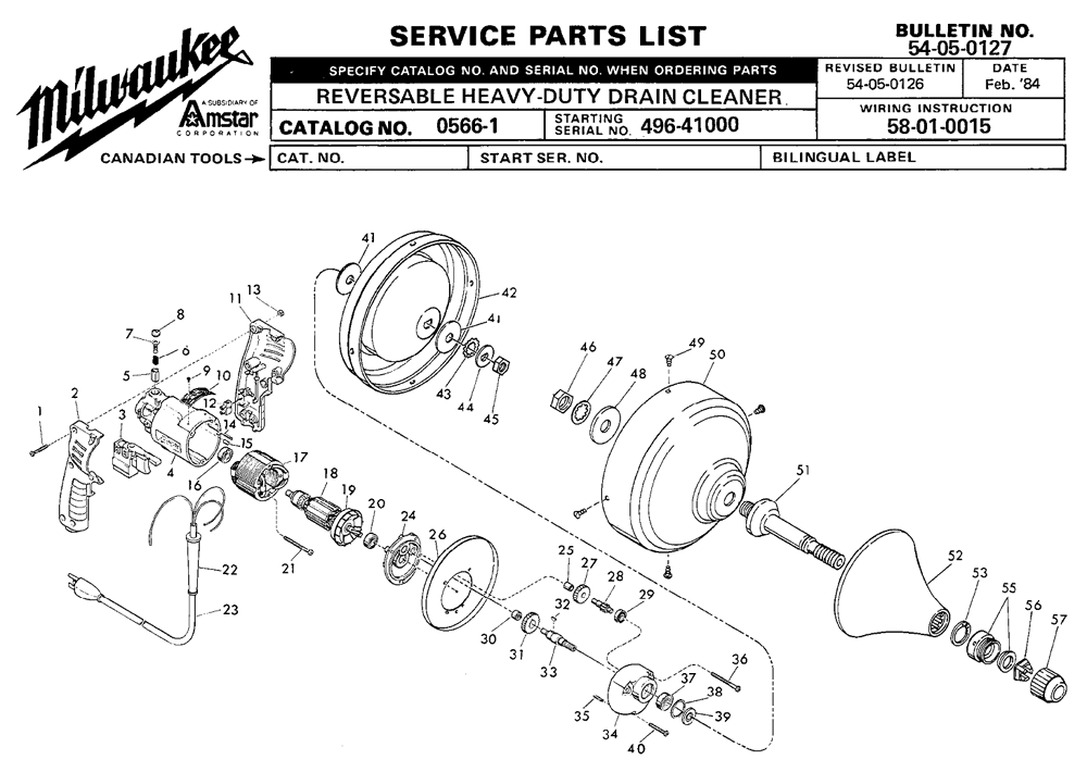 Fig-0 Diagram and Parts List for 0596-1 496-41000 Milwaukee Electric Drill