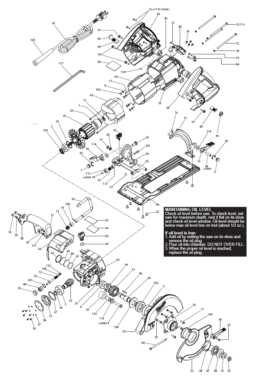 Fig-0 Diagram and Parts List for 6477-20  Milwaukee Saw