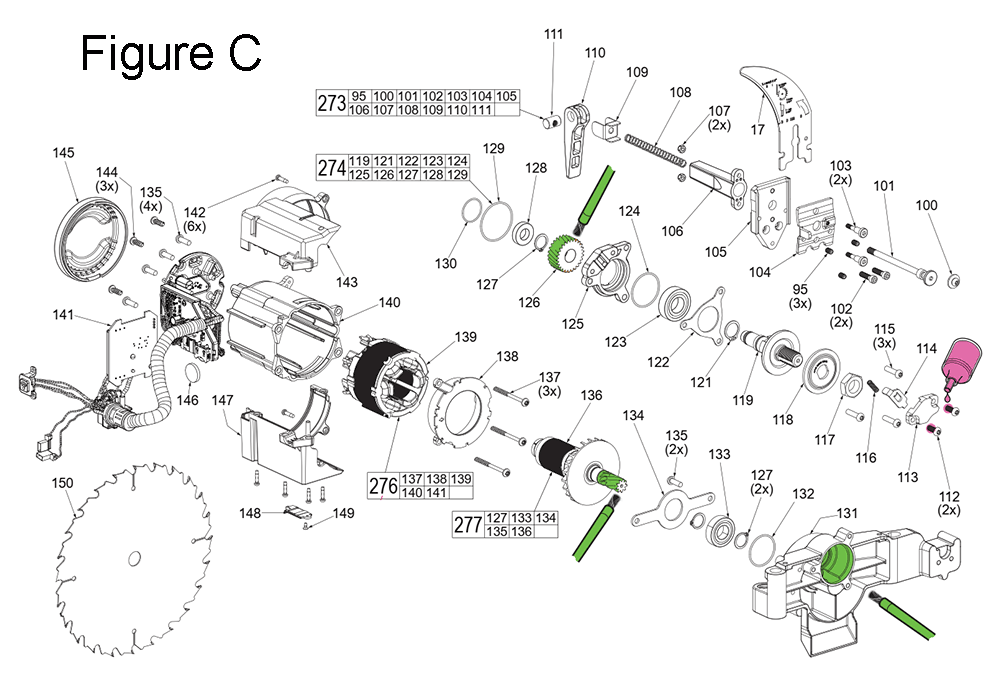 Fig-3 Diagram and Parts List for 2736-20 J35A Milwaukee Table Saw