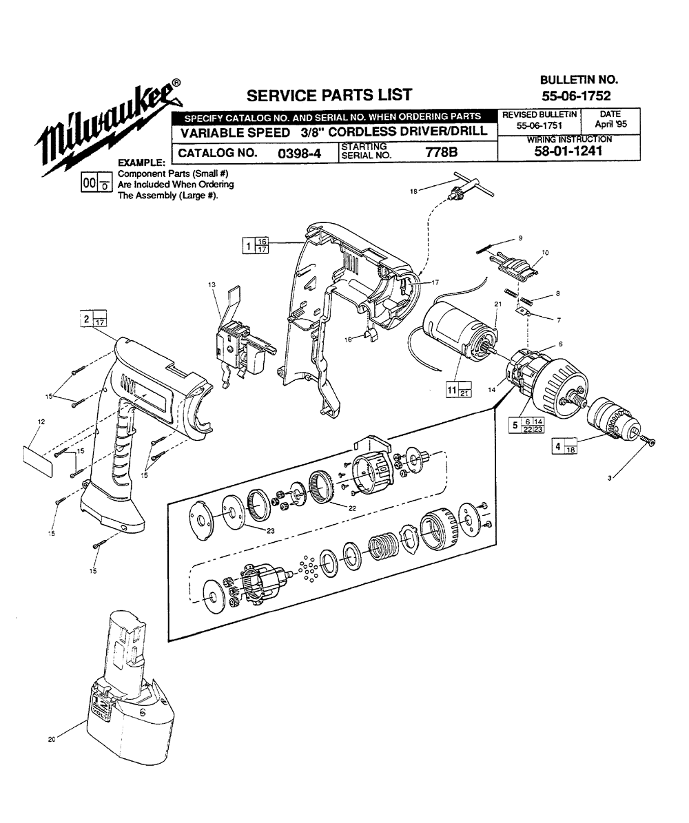 Fig-0 Diagram and Parts List for 0398-4 778B Milwaukee Electric Drill