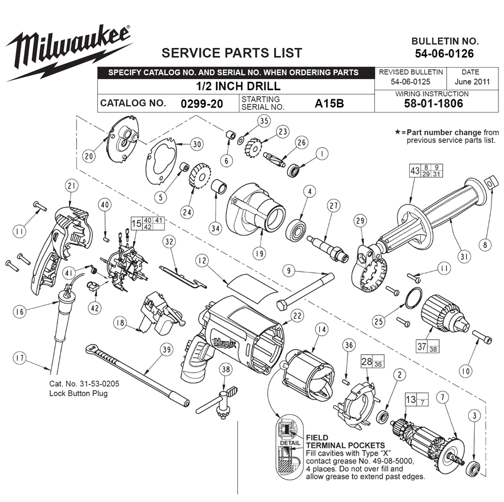 Fig-0 Diagram and Parts List for 0299-20 A15B Milwaukee Electric Drill