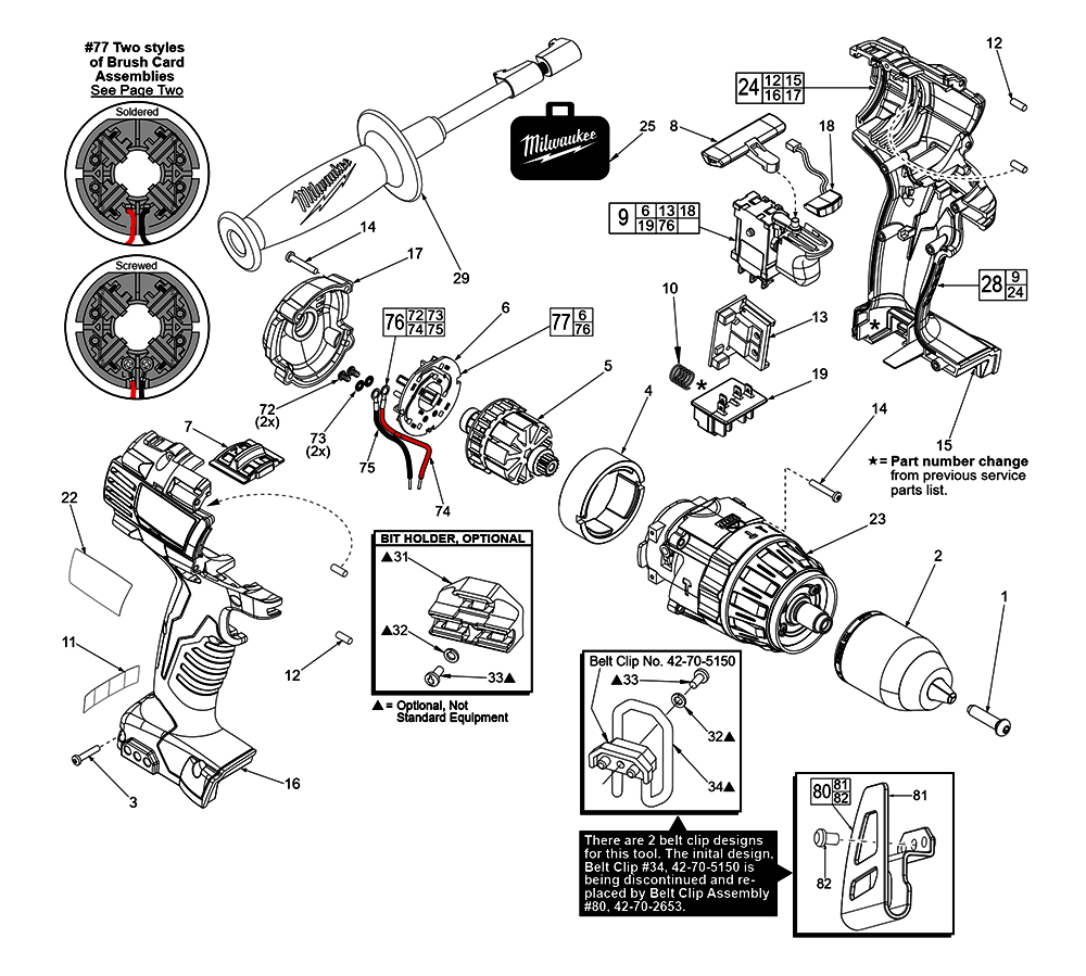 Fig-0 Diagram and Parts List for 2602-059 D37B Milwaukee Cordless Drill