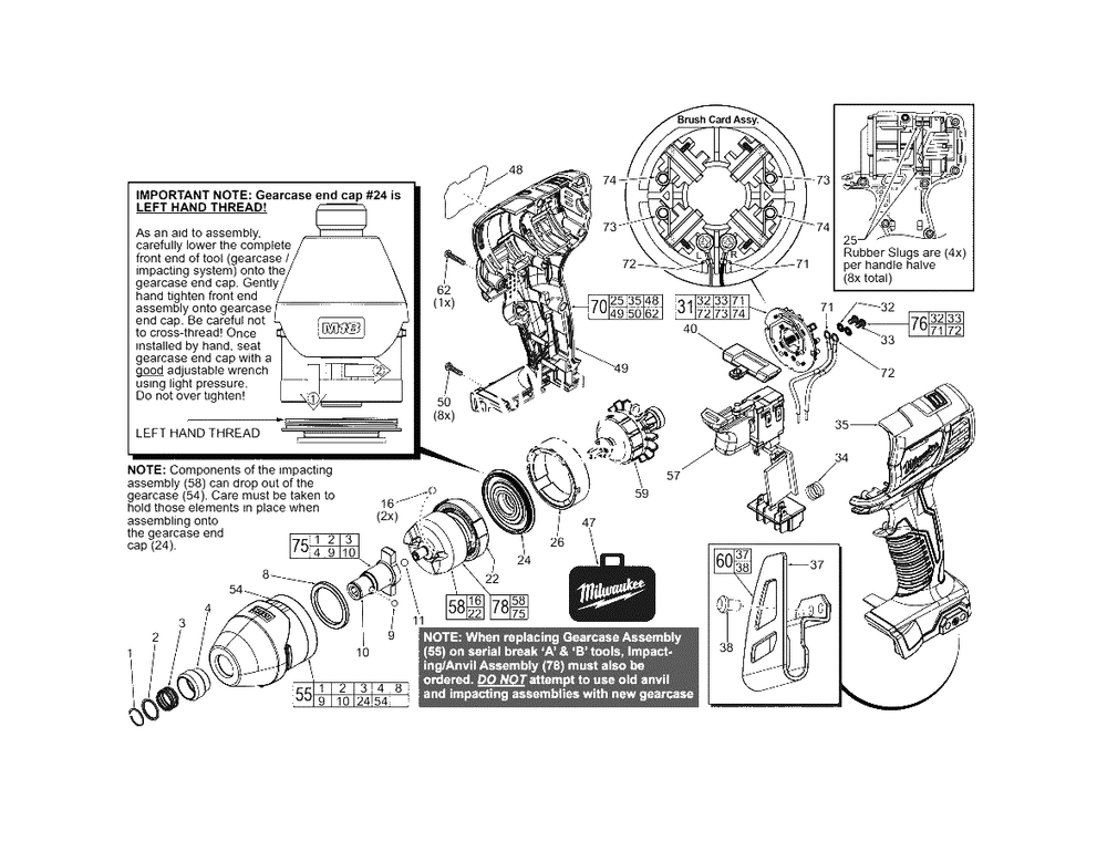 M18 1/4-Inch Hex Impact Driver - Single Speed Diagram and Parts List for 2656-22CT F26A Milwaukee Impact Driver