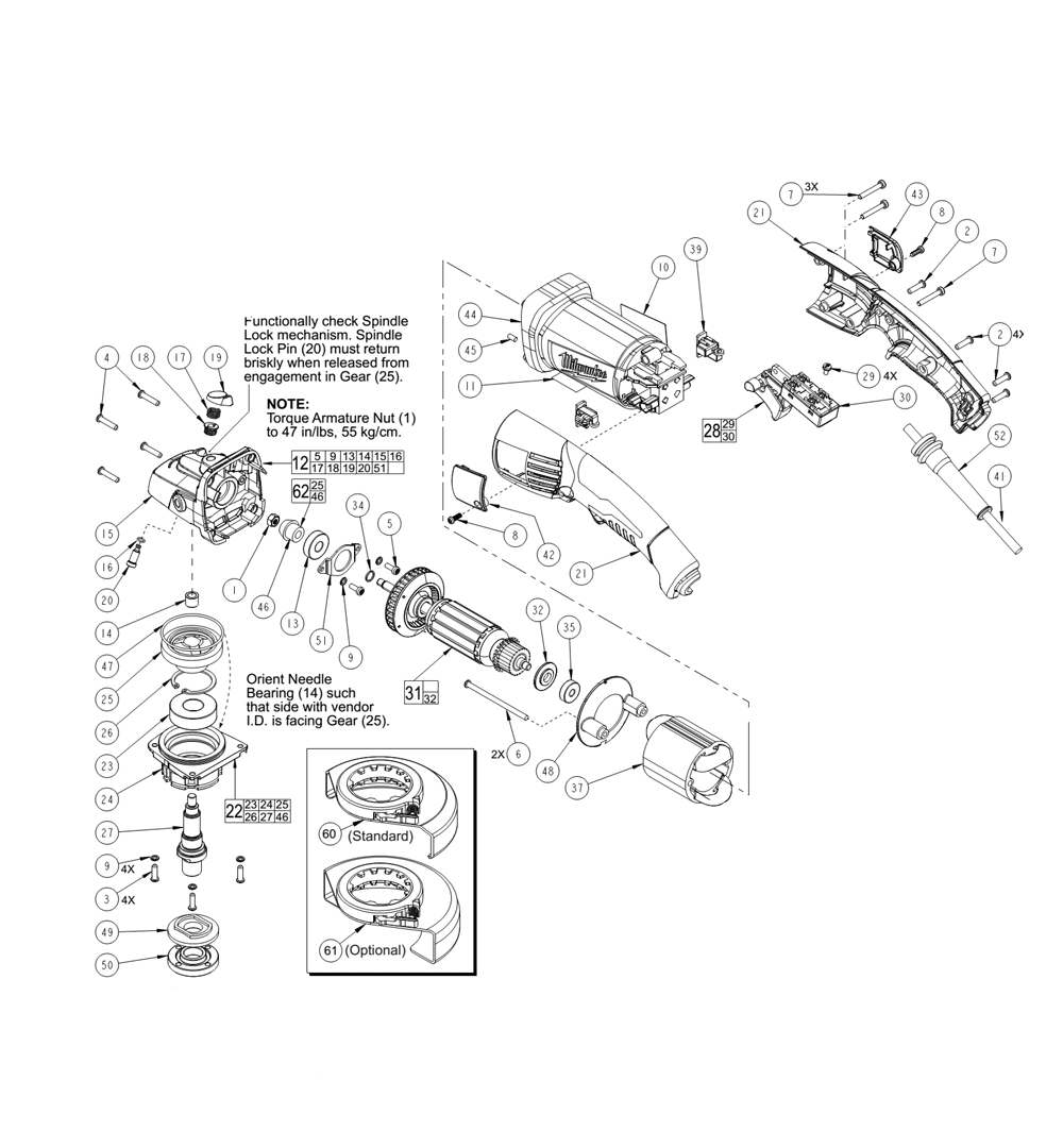 Fig-0 Diagram and Parts List for 6122-30A B65C Milwaukee Angle Grinder