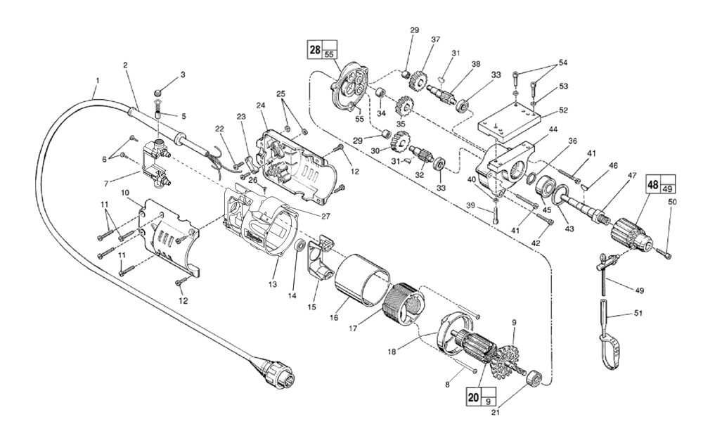 Fig-0 Diagram and Parts List for 4253-1 587B Milwaukee Electric Drill