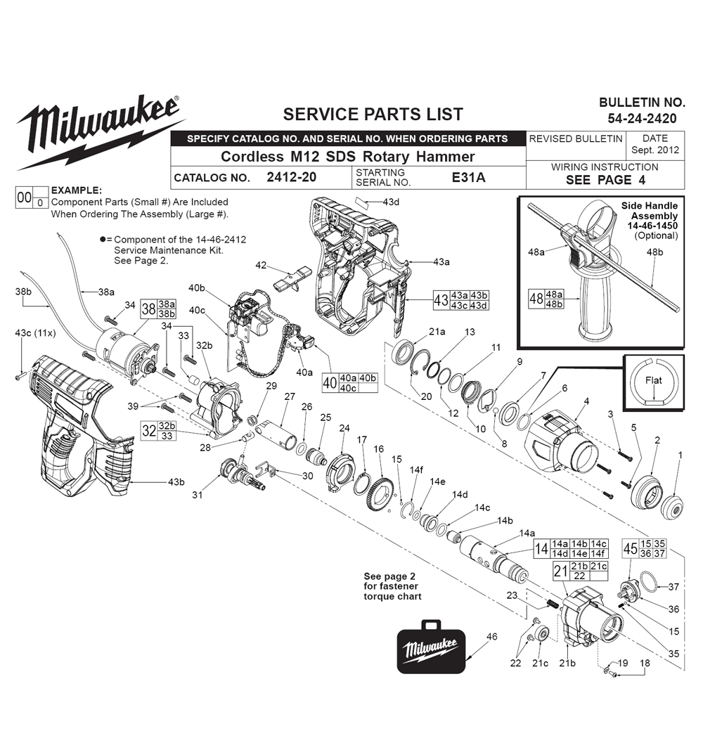 Fig-0 Diagram and Parts List for 2412-20 E31A Milwaukee Hammer Drill
