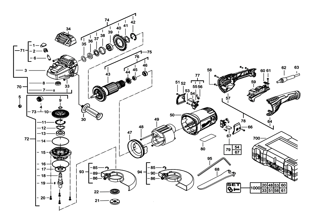 Fig-0 Diagram and Parts List for 6086-59A E71A Milwaukee Angle Grinder