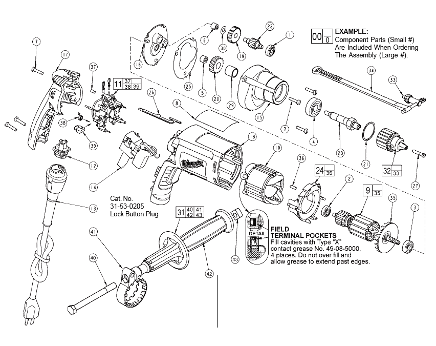Fig-0 Diagram and Parts List for 0100-20  Milwaukee Electric Drill