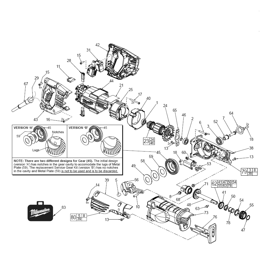Fig-0 Diagram and Parts List for 6509-31  Milwaukee Saw
