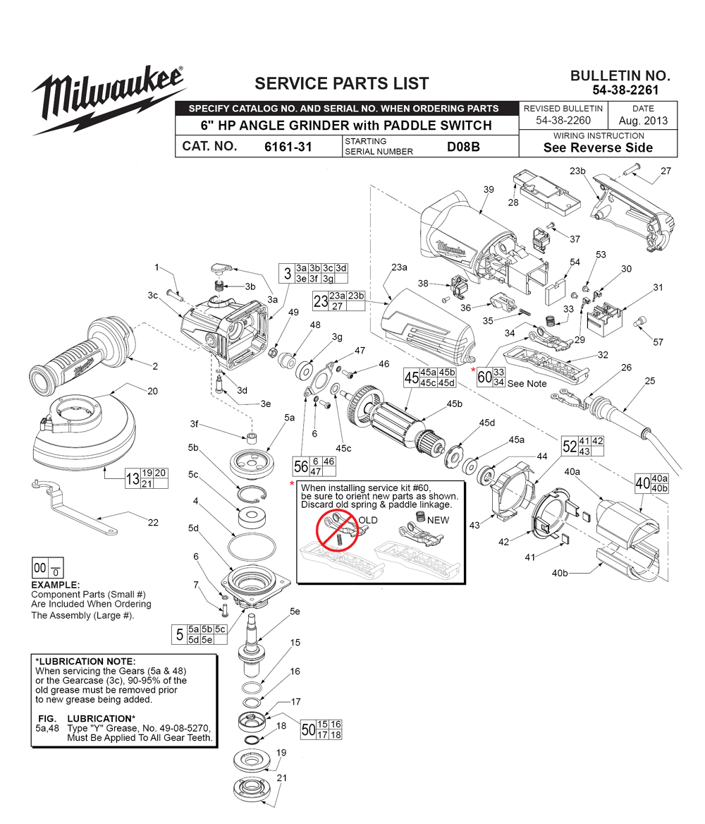 Fig-0 Diagram and Parts List for 6161-31 D08B Milwaukee Angle Grinder