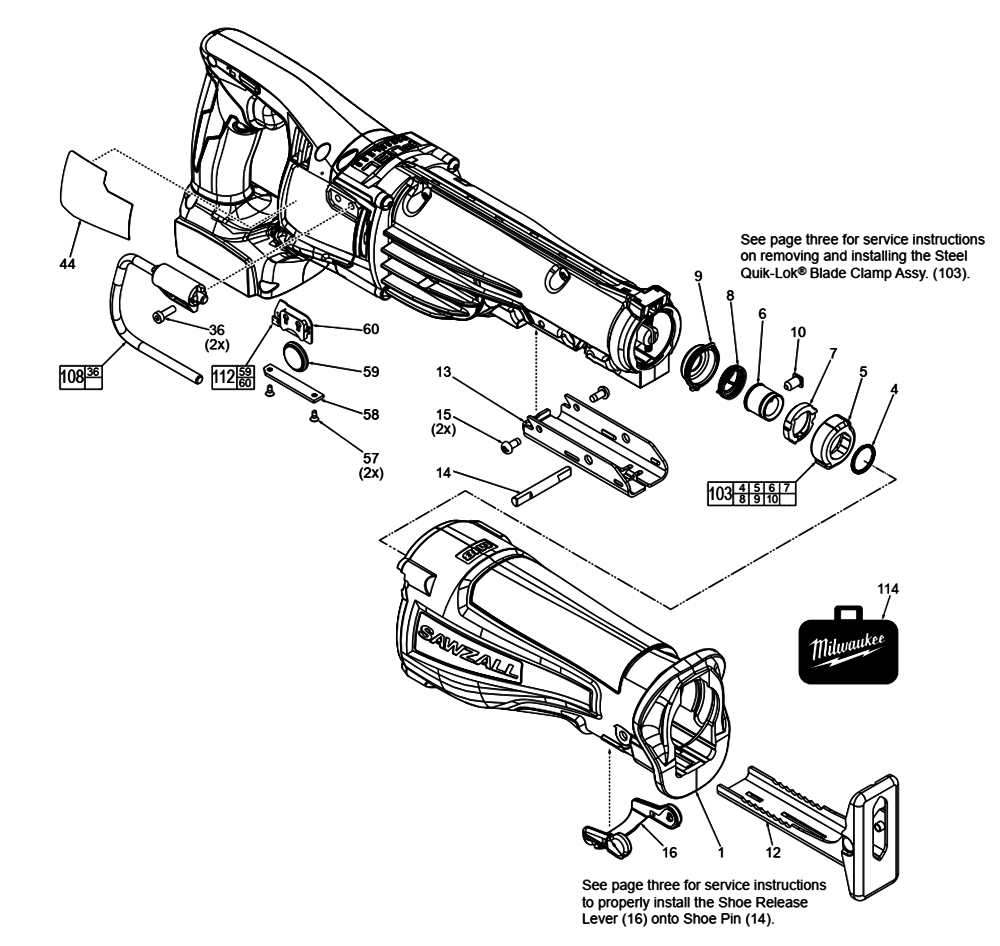 Fig-0 Diagram and Parts List for 2721-20 H31A Milwaukee Saw